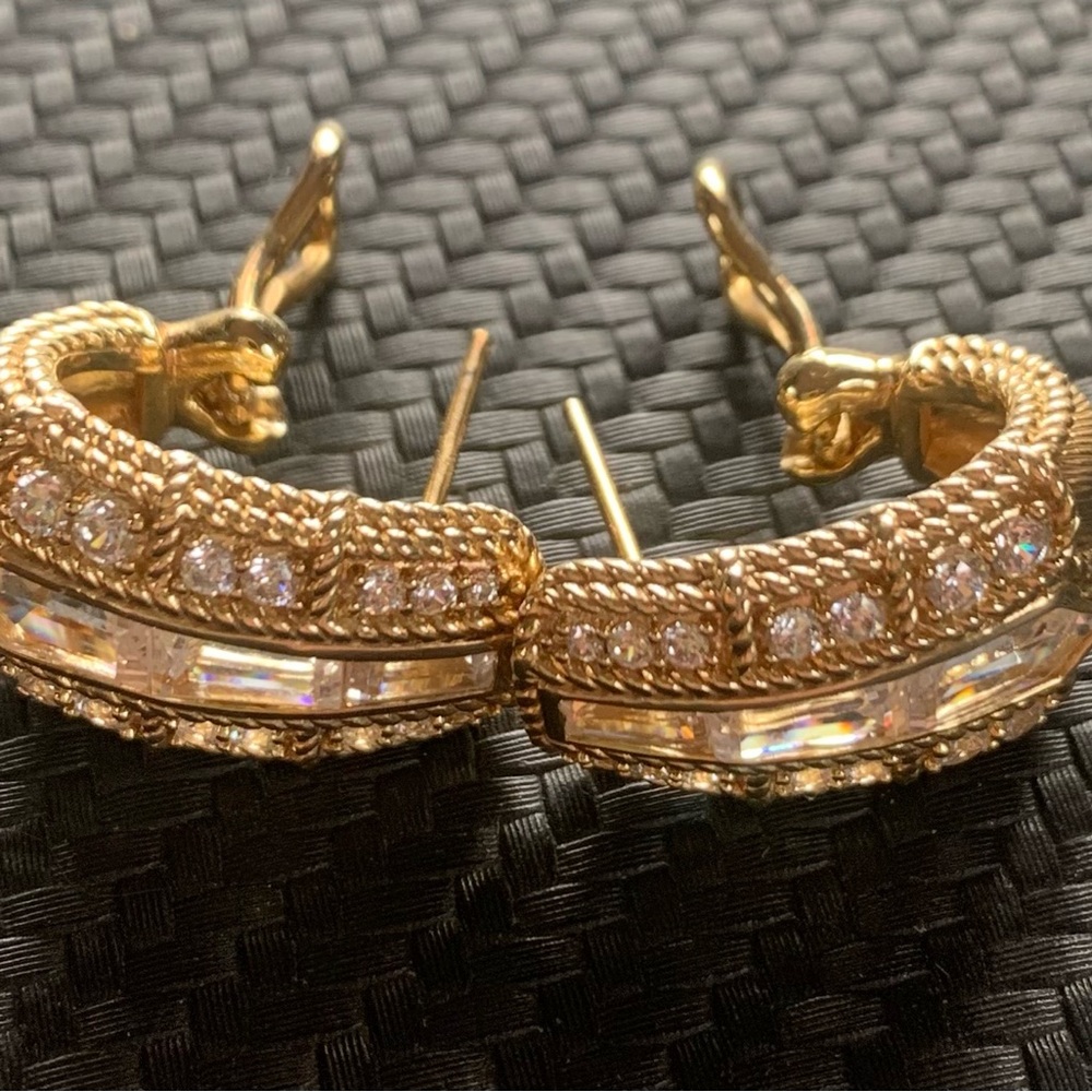 925 clad in 14k gold Judith Ripka CZ omega post earrings